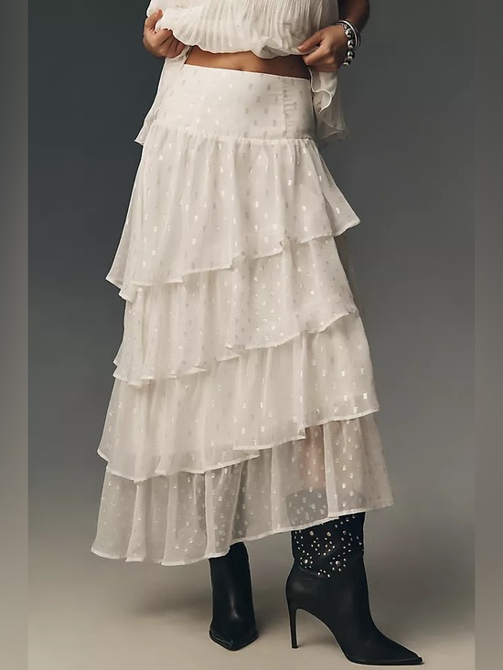 En Saison Dresses & Skirts - En Saison Cream Tiered Ruffle Maxi Skirt - Women